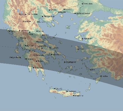 Map of the eclipse path across Greece on 06/20/2327