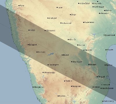 Map of the eclipse path across India on 06/20/2327