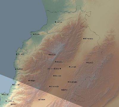 Map of the eclipse path across Lebanon on 06/20/2327