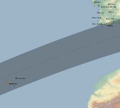 Map of the eclipse path across Portugal on 06/20/2327