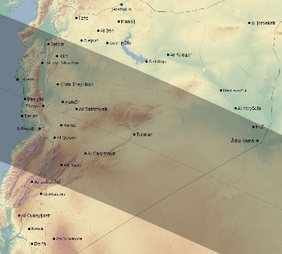 Map of the eclipse path across Syria on 06/20/2327