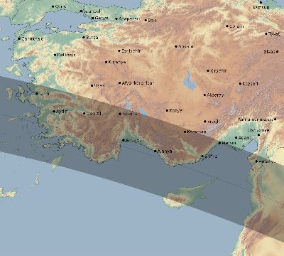Map of the eclipse path across Turkey on 06/20/2327