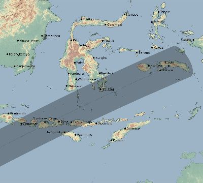 Map of the eclipse path across Indonesia on 12/14/2327