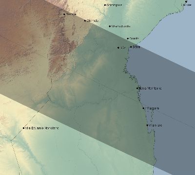 Map of the eclipse path across Mozambique on 12/14/2327