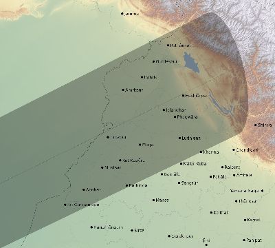 Map of the eclipse path across India on 12/02/2328