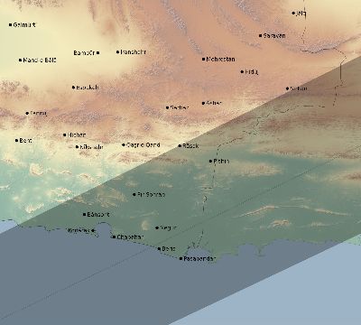 Map of the eclipse path across Iran on 12/02/2328
