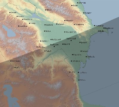 Map of the eclipse path across Azerbaijan on 04/19/2330