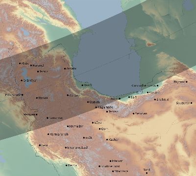 Map of the eclipse path across Iran on 04/19/2330