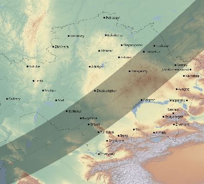 Map of the eclipse path across Kazakhstan on 04/19/2330
