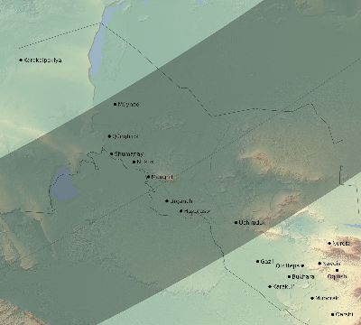 Map of the eclipse path across Uzbekistan on 04/19/2330