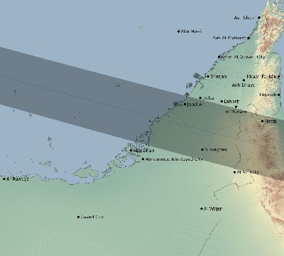 Map of the eclipse path across United Arab Emirates on 02/05/2334