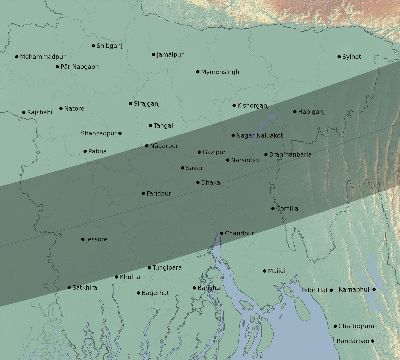 Map of the eclipse path across Bangladesh on 02/05/2334
