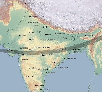 Map of the eclipse path across India on 02/05/2334