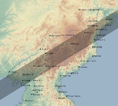 Map of the eclipse path across North Korea on 02/05/2334