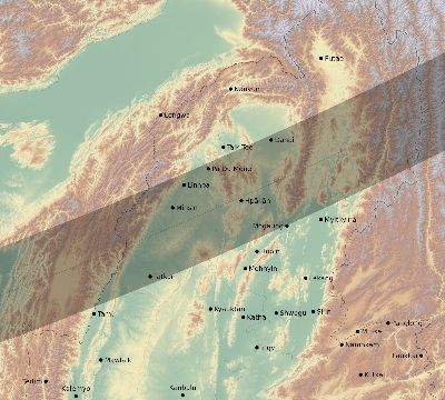 Map of the eclipse path across Myanmar on 02/05/2334
