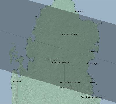 Map of the eclipse path across Qatar on 02/05/2334