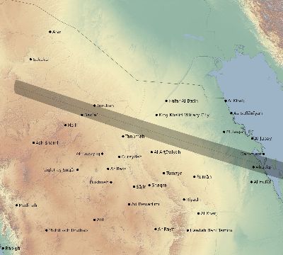 Map of the eclipse path across Saudi Arabia on 02/05/2334