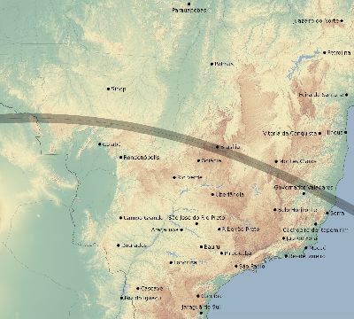 Map of the eclipse path across Brazil on 07/31/2334