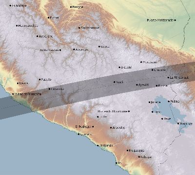 Map of the eclipse path across Peru on 07/31/2334