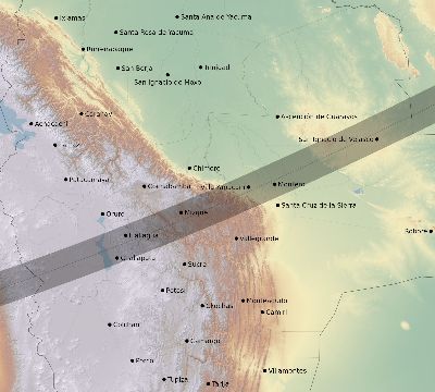 Map of the eclipse path across Bolivia on 01/25/2335