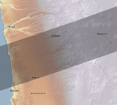 Map of the eclipse path across Chile on 01/25/2335