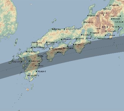 Map of the eclipse path across Japan on 07/21/2335