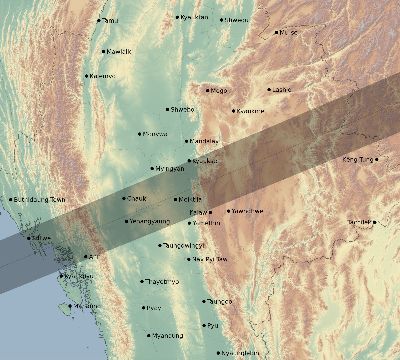 Map of the eclipse path across Myanmar on 07/21/2335
