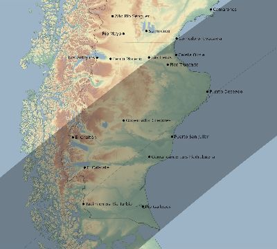 Map of the eclipse path across Argentina on 01/14/2336