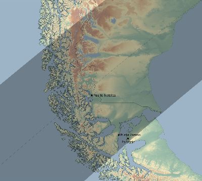 Map of the eclipse path across Chile on 01/14/2336