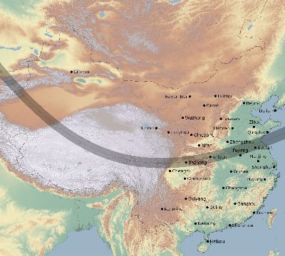 Map of the eclipse path across China on 11/23/2337
