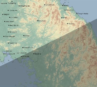 Map of the eclipse path across North Korea on 11/23/2337