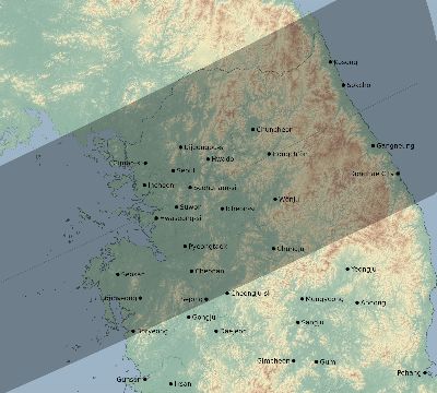 Map of the eclipse path across South Korea on 11/23/2337