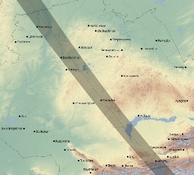 Map of the eclipse path across Kazakhstan on 11/23/2337