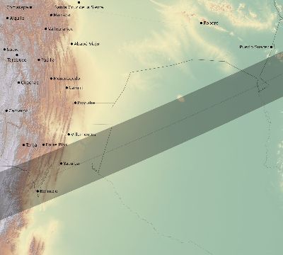 Map of the eclipse path across Bolivia on 05/20/2338