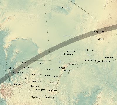 Map of the eclipse path across Mali on 05/20/2338