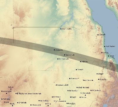 Map of the eclipse path across Sudan on 05/20/2338