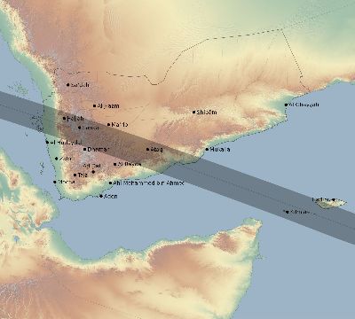 Map of the eclipse path across Yemen on 05/20/2338