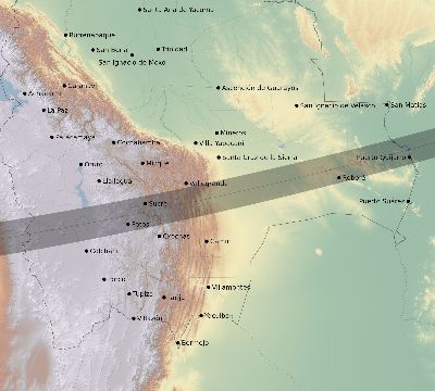 Map of the eclipse path across Bolivia on 11/12/2338