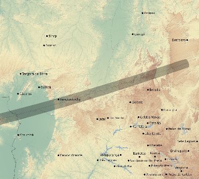 Map of the eclipse path across Brazil on 11/12/2338