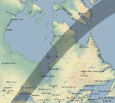 Map of the eclipse path across Canada on 05/09/2339