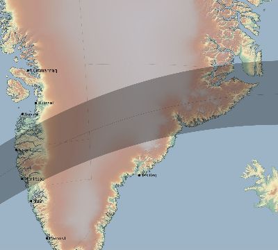 Map of the eclipse path across Greenland on 05/09/2339