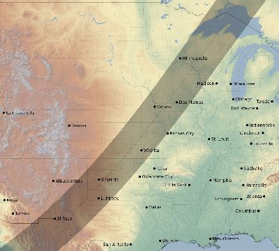 Map of the eclipse path across United States on 05/09/2339