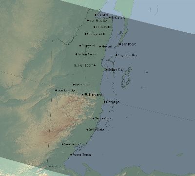 Map of the eclipse path across Belize on 09/12/2341