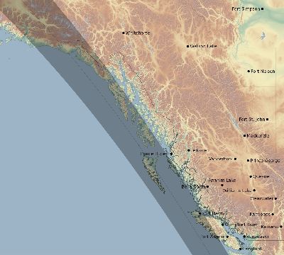 Map of the eclipse path across Canada on 09/12/2341