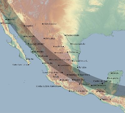 Map of the eclipse path across Mexico on 09/12/2341