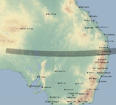 Map of the eclipse path across Australia on 03/08/2342