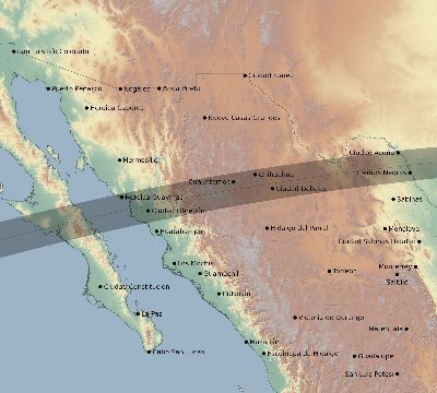 Map of the eclipse path across Mexico on 03/08/2342