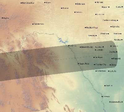 Map of the eclipse path across United States on 03/08/2342