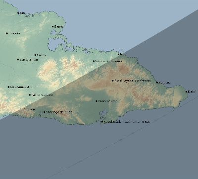 Map of the eclipse path across Cuba on 02/25/2343