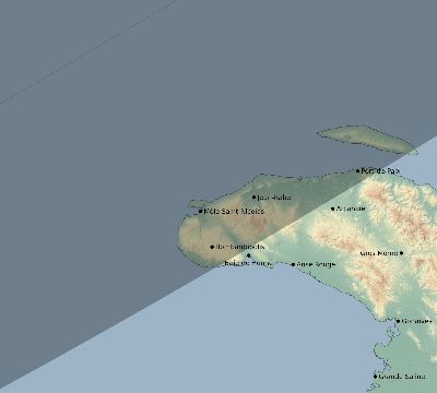 Map of the eclipse path across Haiti on 02/25/2343
